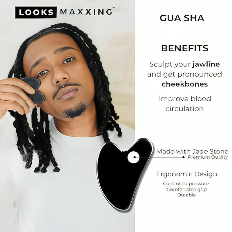 LOOKSMAXXING Kit for Men - Jade Face Roller, Gua Sha, Jaw Trainers. Jawline Shaper Kit Ideal for Mewing Training and Skincare Comfort Tools