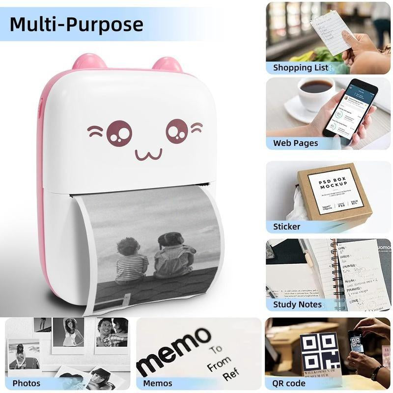 Mini Thermal Printer, Free 13 Rolls of Printing Paper，1 Set of Portable USB Rechargeable Photo Thermal Printer, Multifunctional Pocket Photo Printer Set, Christmas Gift Ideas Photo Printer Inkle Printer