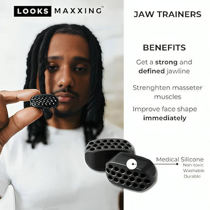 LOOKSMAXXING Kit for Men - Jade Face Roller, Gua Sha, Jaw Trainers. Jawline Shaper Kit Ideal for Mewing Training and Skincare Comfort Tools